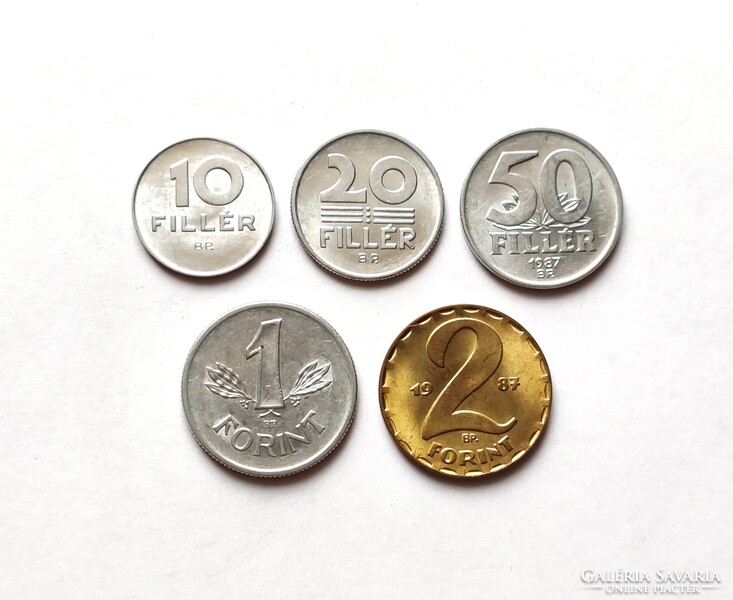 Verdefényes 10-20-50 Fillér + 1 - 2 Forint 1987. (II.) (Forgalmi sorból).