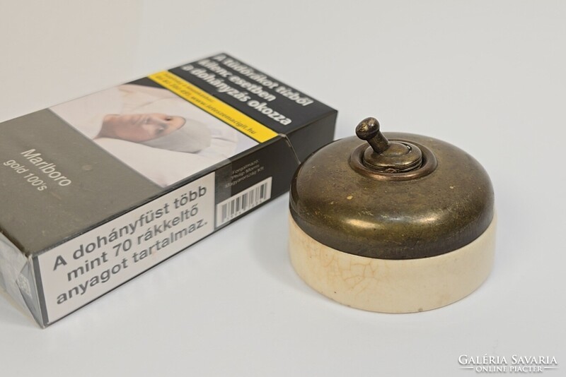 Antik porcelán + réz elektromos kapcsoló / "villanykapcsoló"