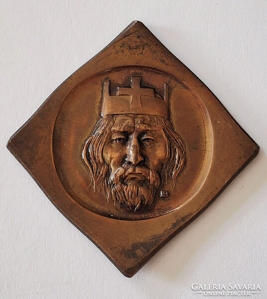 Ritka ! Lapis András (1942-) 1988. "I. István 975?-1038 - Szegedi Éremgyűjtők" bronz csegely érem