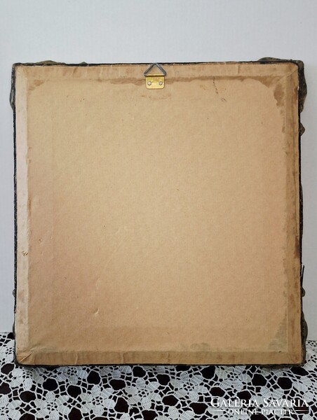 Gyönyörű blondel  fakeretben selyemszálas mikro gobelin 23,5 cm x 24 5 cm