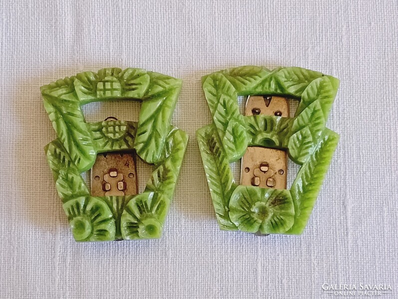 Ruhacsipesz 01 - Celluloid zöld korai műanyag art deco 1930-as évek 2db ruhacsat egyben klipsz