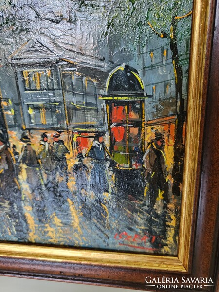Szert  Károly festmények Szajnapart. 30x24 cm,  Moulin Rouge 30x24 cm, Esős Párizs II 30x20 cm.