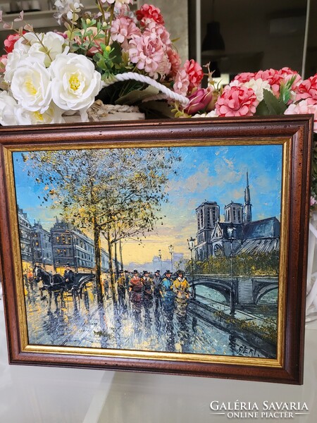 Szert  Károly festmények Szajnapart. 30x24 cm,  Moulin Rouge 30x24 cm, Esős Párizs II 30x20 cm.