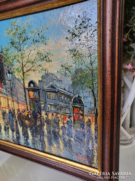 Szert  Károly festmények Szajnapart. 30x24 cm,  Moulin Rouge 30x24 cm, Esős Párizs II 30x20 cm.
