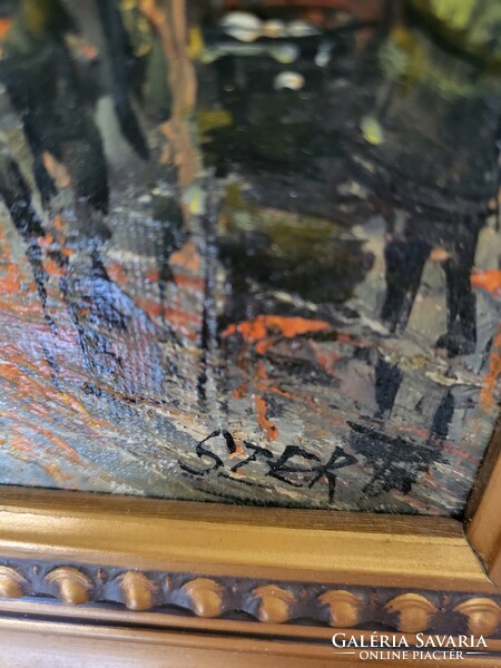 Szert  Károly festmények Szajnapart. 30x24 cm,  Moulin Rouge 30x24 cm, Esős Párizs II 30x20 cm.