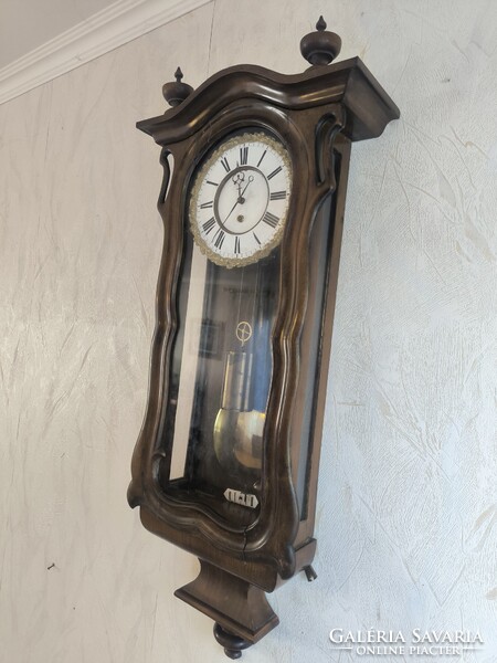 Biedermeier hegedűtok Falióra, könyvtár óra 1800-as évek. Rövid ingàs ritkaság díszes ringgel !