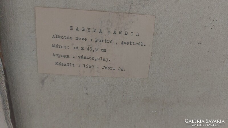(K) Zagyva Sándor portréfestmény 45x61 cm kerettel