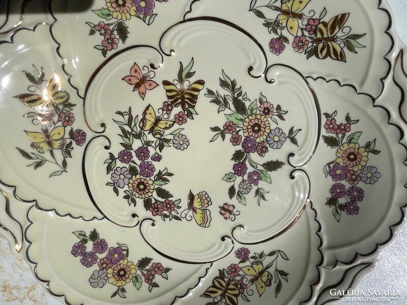 Zsolnay pillangómintás nagyméretű dísz tányér, pillangó mintás falitányér tál