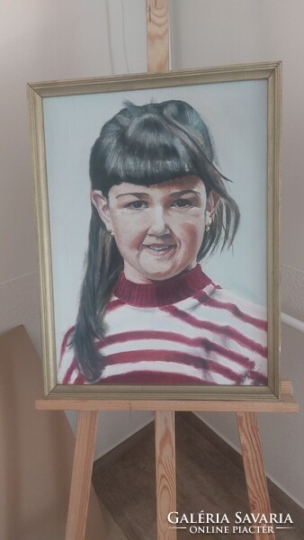 (K) Zagyva Sándor portréfestmény 45x61 cm kerettel
