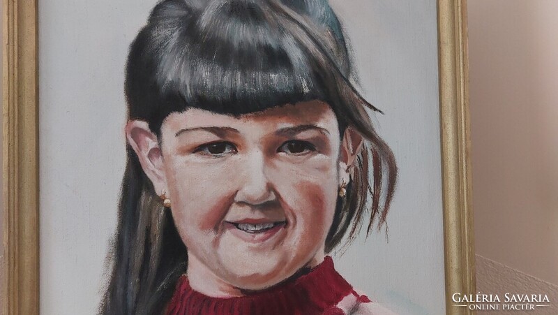 (K) Zagyva Sándor portréfestmény 45x61 cm kerettel
