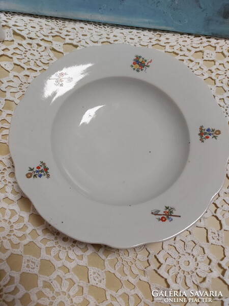 Zsolnay, régi ritka mély tányér, szép kapa-virág mintás