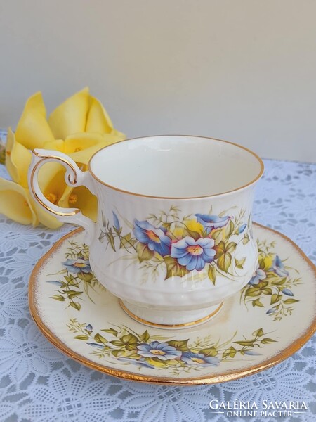 Angol finom csont porcelán virágmintás teás szett