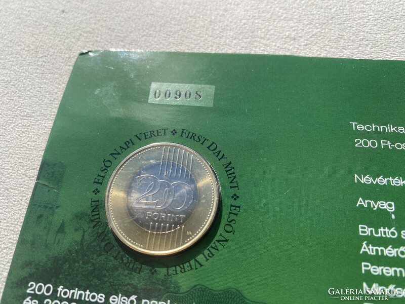 2009 200 Forint elsőnapi veret bliszter + 200 Forint UNC bankjegy, ALACSONY SORSZÁM: 00908