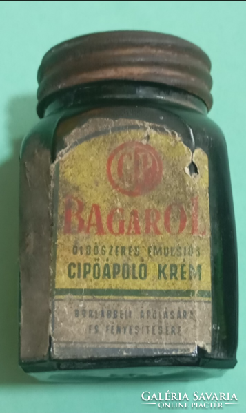 Retro  Bagarol oldószeres emulziós cipőápoló CP logóval, bádog tetővel  1920