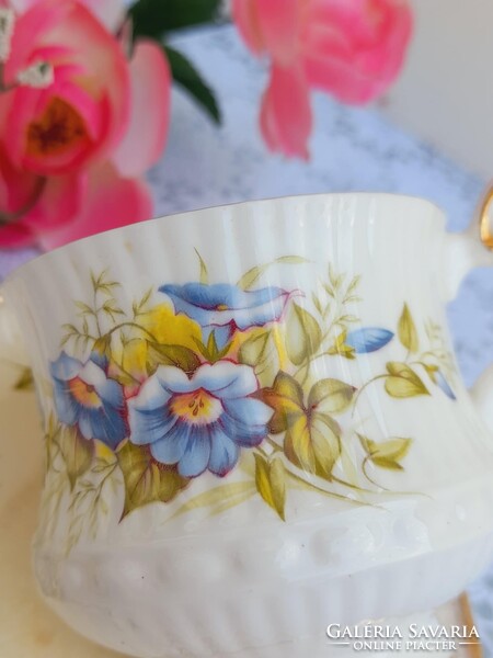 Angol finom csont porcelán virágmintás teás szett