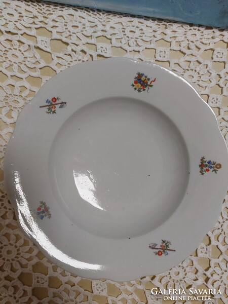 Zsolnay, régi ritka mély tányér, szép kapa-virág mintás