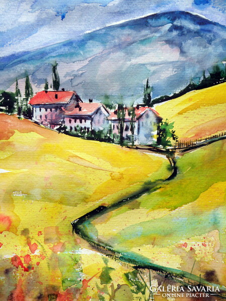 Tuscany landscape-  watercolor painting - Toszkán táj  akvarell festmény