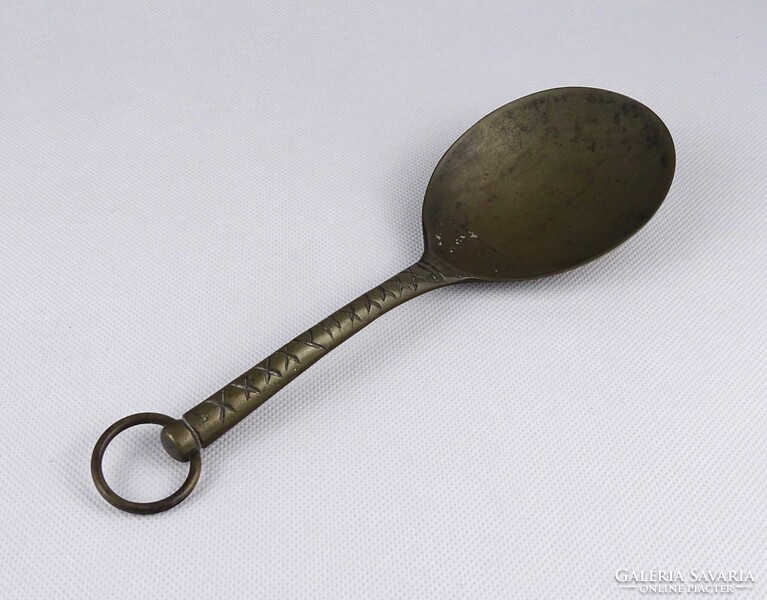 1W244 Régi nagyméretű réz kanál, merőkanál 22 cm