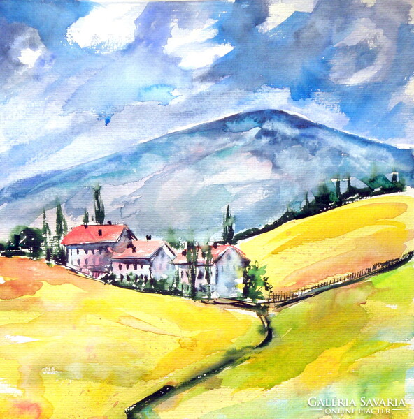 Tuscany landscape-  watercolor painting - Toszkán táj  akvarell festmény