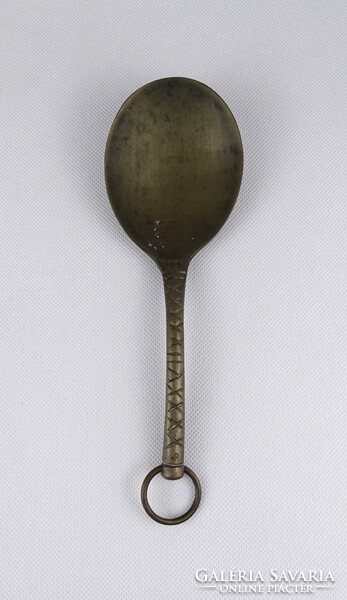 1W244 Régi nagyméretű réz kanál, merőkanál 22 cm