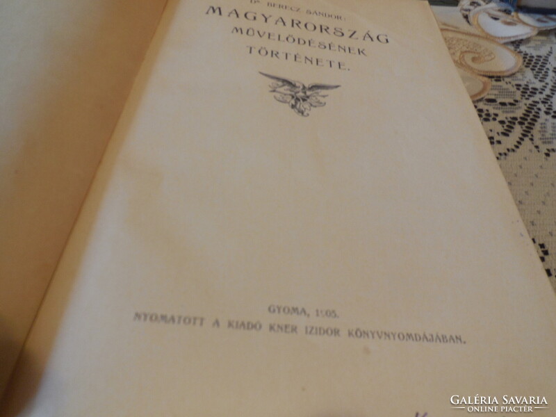 Magyarország művelödésének története   írta Dr Berecz  Sándor   KNER nyomda  Gyoma  1905.