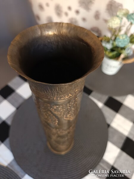 Régi Réz Töltényhüvely Hadifogoly Váza Háborús Emlék ágyúhüvely váza