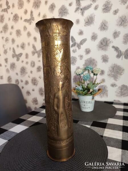 Régi Réz Töltényhüvely Hadifogoly Váza Háborús Emlék ágyúhüvely váza