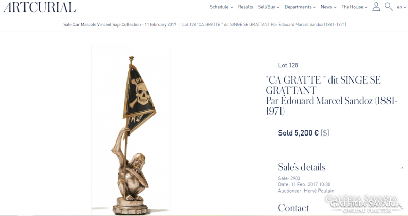 Edouard-Marcel Sandoz "Ca Gratte, 1919" krómozott bronz szobor márvány talpon, jelzett