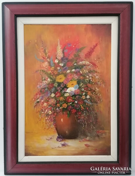 Repka József: Virágcsokor, képméret: 60x40 cm, kerettel: 69x49 cm.