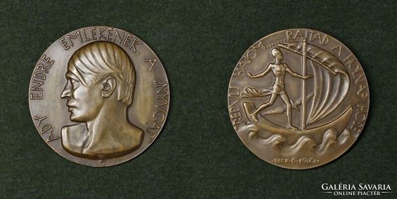 Ady Endre Emlékérem: Beck Ö. Fülöp (1873 - 1945) / "Ady Endre emlékének a Nyugat", 1928, bronz