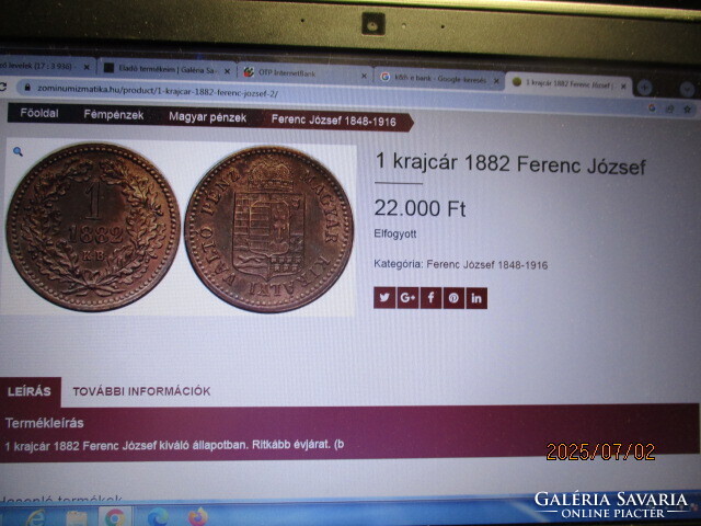 Magyar Királyi Váltópénz 1882KB  1 Krajcár XF