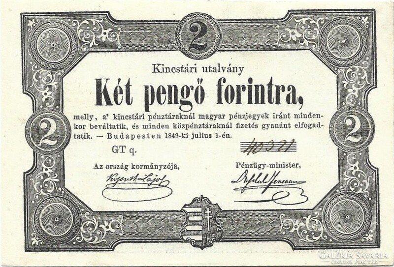 Két 2 pengő forintra 1849 Kincstári utalvány UNC Nagyon ritka