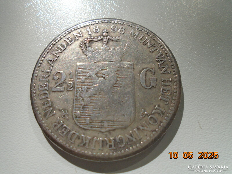 1898   2 1/2 Gulden Wilhelmina 945/1000 ezüst holland pénzérme