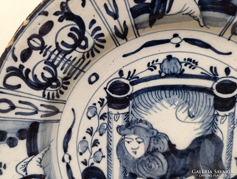 Antik zsidó delfti porcelán tányér tál oroszlán tóra tekercs judaika Delft 18. század 537 2954