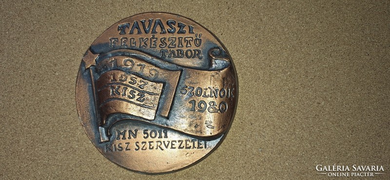 Retro bronz plakett, emlékérem   KISZ 1919-1957