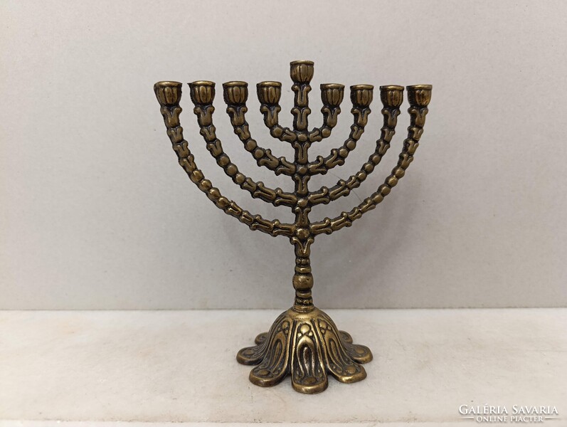 Hanuka gyertyatartó kis méretű réz menora menóra 9 ágú zsidó judaika hanukia Jerusalem 518 2967