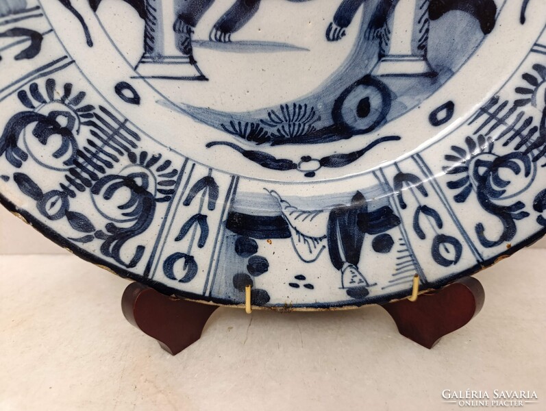 Antik zsidó delfti porcelán tányér tál oroszlán tóra tekercs judaika Delft 18. század 537 2954