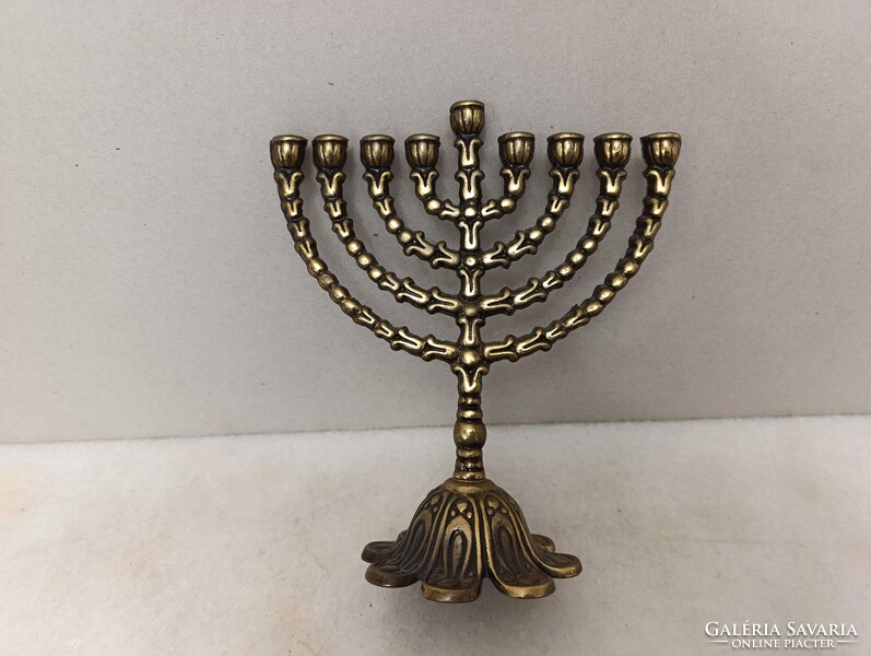 Hanuka gyertyatartó kis méretű réz menora menóra 9 ágú zsidó judaika hanukia Jerusalem 518 2967