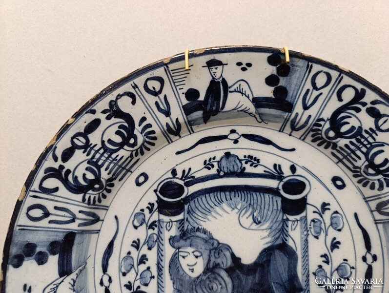 Antik zsidó delfti porcelán tányér tál oroszlán tóra tekercs judaika Delft 18. század 537 2954