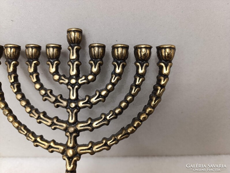Hanuka gyertyatartó kis méretű réz menora menóra 9 ágú zsidó judaika hanukia Jerusalem 518 2967