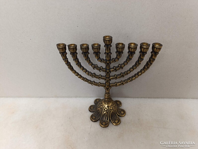 Hanuka gyertyatartó kis méretű réz menora menóra 9 ágú zsidó judaika hanukia Jerusalem 518 2967