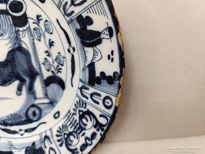 Antik zsidó delfti porcelán tányér tál oroszlán tóra tekercs judaika Delft 18. század 537 2954