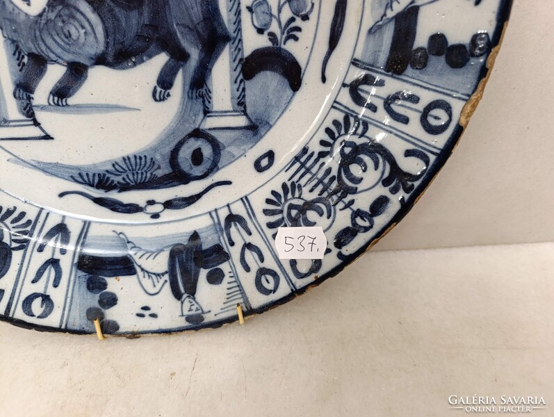 Antik zsidó delfti porcelán tányér tál oroszlán tóra tekercs judaika Delft 18. század 537 2954