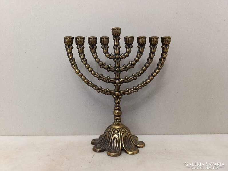 Hanuka gyertyatartó kis méretű réz menora menóra 9 ágú zsidó judaika hanukia Jerusalem 518 2967