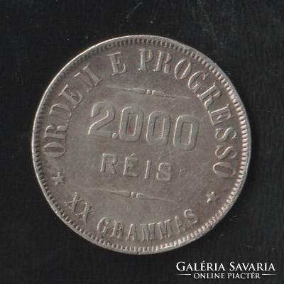 2000 Reis 1907-es Brazil ezüst pénz.