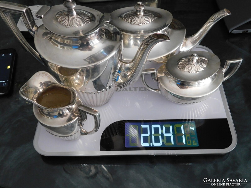 Ezüst Artdeco   teás kanna + kávés kanna  + cukros + tejes  ! 2040 gr
