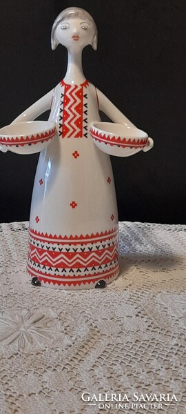 Hollóházi art deco tálas lány J.Seregély Márta