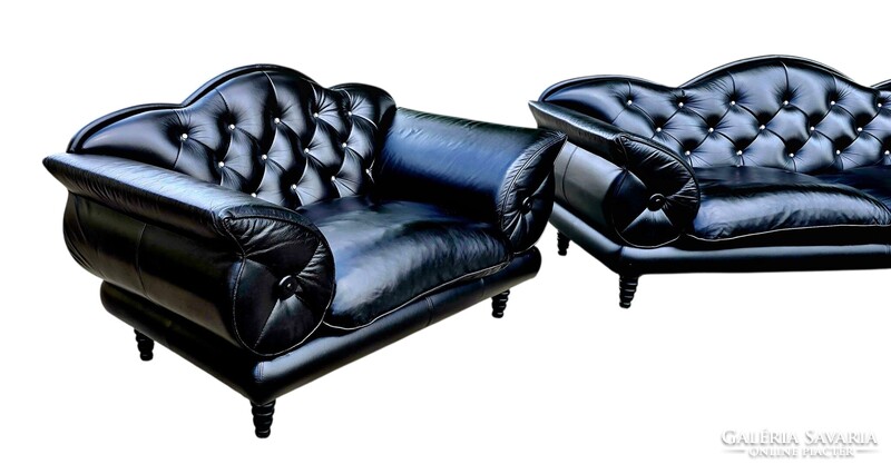 Exluzív Swarovski gombos luxus Olasz chesterfield jellegű bőr ülőgarnitúra B237