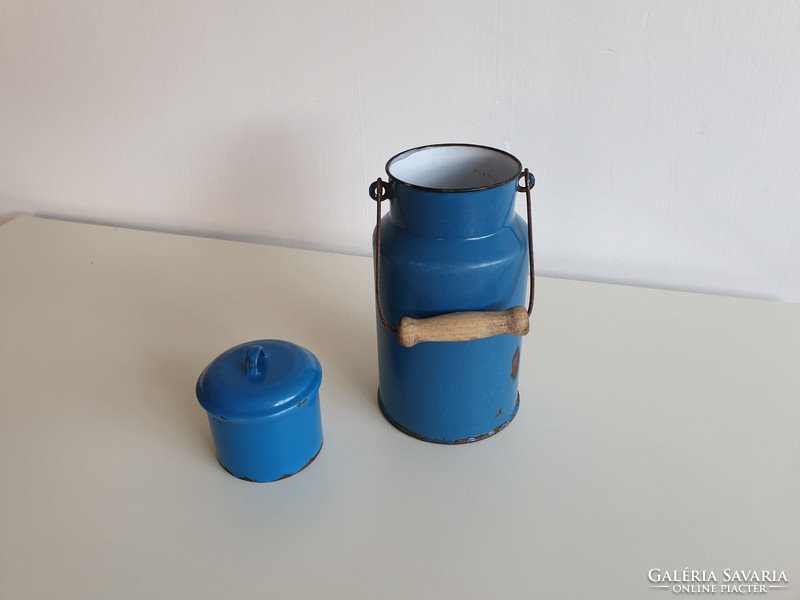 Enamelled 2 L Old Vintage Weiss Manfréd Milk Can WM Csepel Blue Enamel Can