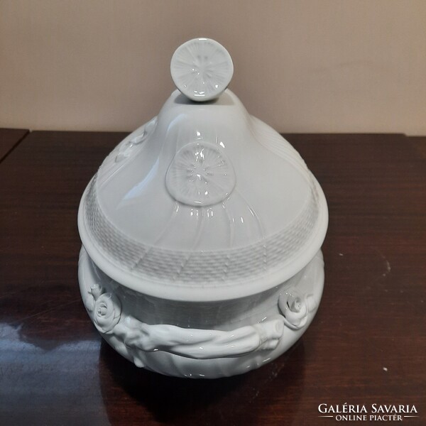 12 személyes Fehér Herendi porcelán citrom fogós leveses tál